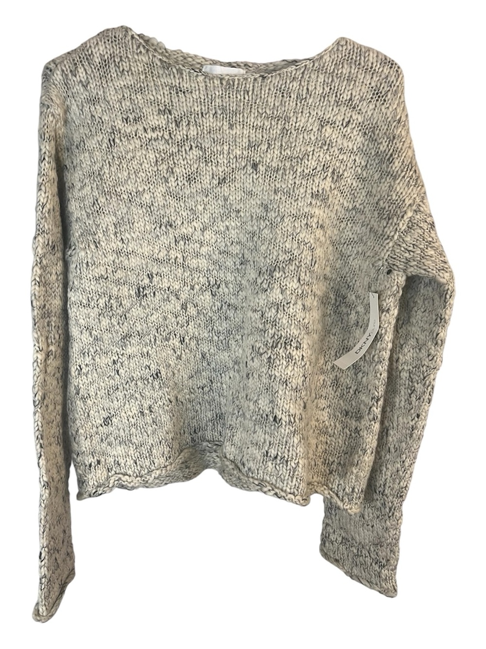 DKNY Pure Women’s NWT Wool Marled White Gray Cropped Thick Sweater